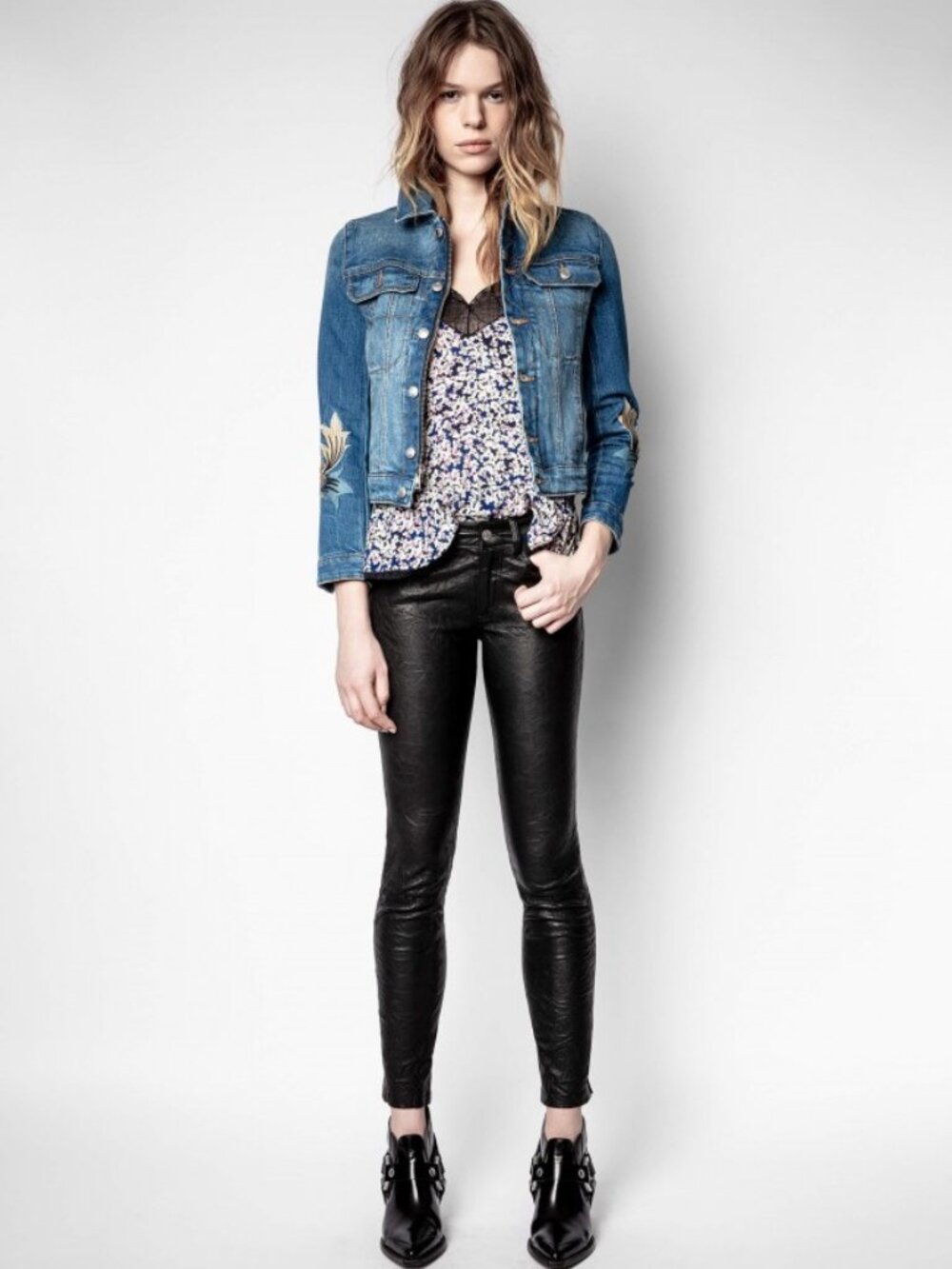 NWT $228 ZADIG & VOLTAIRE Celest Blue Floral Print Begonia Lace Trim Camisole - Picture 5 of 8